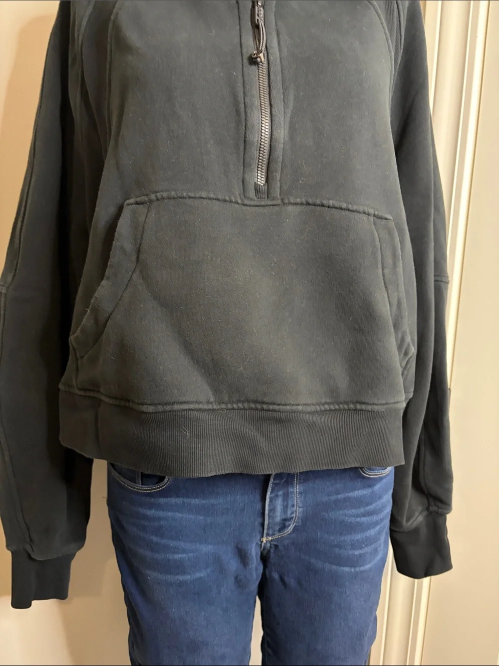 Lululemon Scuba Oversized Half Zip Hoodie Black cotton terry Sz XL/XXL